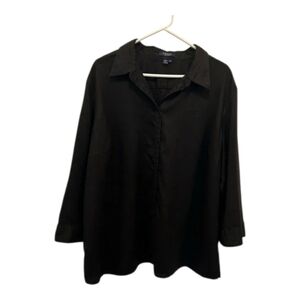 Chaps 100% Linen Black Button-Up Shirt Women’s 3X Tunic Embroidered Logo Classic